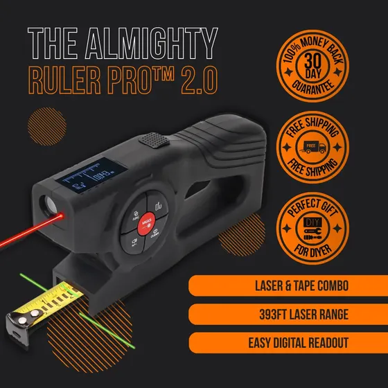 The Almighty Ruler PRO™ 2.0 — Laser & Tape Measure